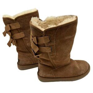 Ugg Everleigh Suede Boots Bows Midcalf Shearling Chesnut Tan 1005386 Women's 5